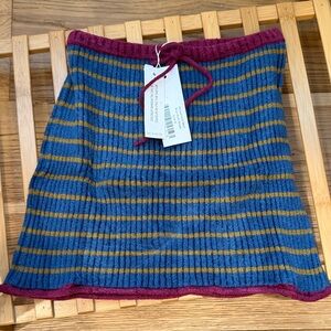 Heavy Manners Blue and Gold Striped Mini Skirt